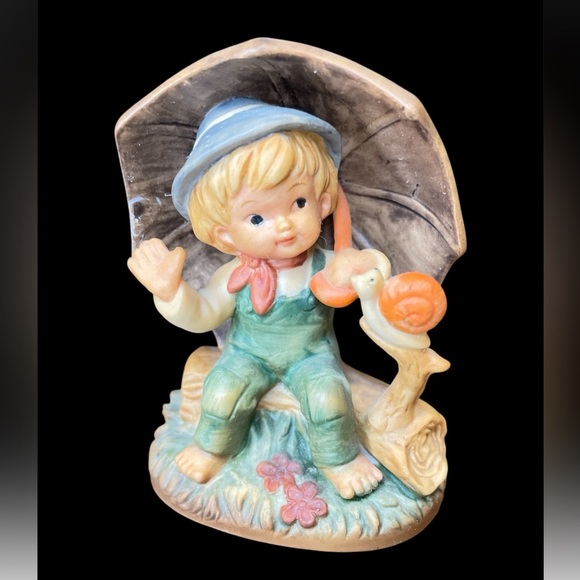 Napcoware Tiny Tots Boy Visiting Snail Under Umbrella - Vintage
Kitsh 1950's - Picture 1 of 7
